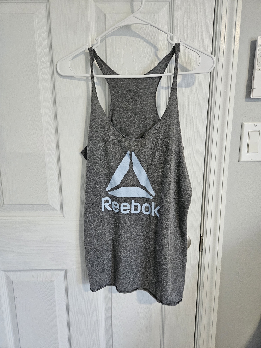 Reebok Gray Logo Racerback Tank with Light Blue Print